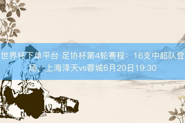 世界杯下單平臺(tái) 足協(xié)杯第4輪賽程:16支中超隊(duì)登場(chǎng),上海澤天vs蓉城6月20日19:30